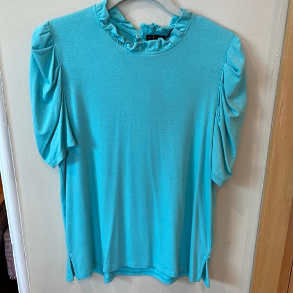 Aqua Ruffle Collar Short Sleeve Top Gibsonlook Size Small Work Top Preppy NWT - Picture 2 of 7